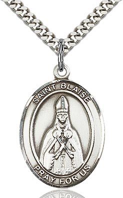 Sterling Silver St. Blaise Patron Oval Medal Pendant Necklace by Bliss