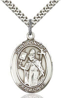 Sterling Silver St. Boniface Patron Oval Medal Pendant Necklace by Bliss