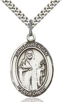 Sterling Silver St. Brendan the Navigator Patron Oval Medal Pendant Necklace by Bliss