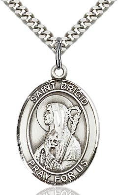 Sterling Silver St. Brigid of Ireland Oval Patron Medal Pendant Necklace by Bliss