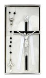 First Communion Rosary and Wall Crucifix Set Black