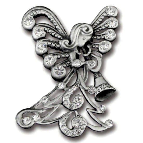 Pewter & Crystal Angel with Trumpet Christmas Lapel Pin by Cathedral Art