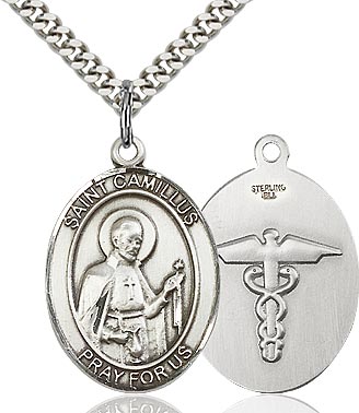 St. Camillus of Lellis Patron Oval Medal Pendant Necklace Patron of Doctors & Nurses
