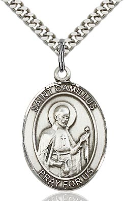 Sterling Silver St. Camillus of Lellis Patron Oval Medal Pendant Necklace by Bliss
