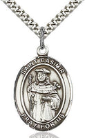 Sterling Silver St. Casimir of Poland Oval Medal Pendant Necklace by Bliss