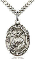 Sterling Silver St. Catherine Laboure Oval Patron Medal Pendandt Necklace by Bliss