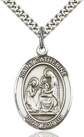 Sterling Silver St. Catherine of Siena Oval Patron Medal Pendandt Necklace by Bliss
