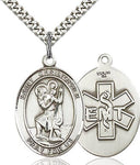 Sterling Silver St. Christopher EMT Patron Oval Medal Pendant Necklace by Bliss