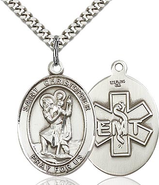 Sterling Silver St. Christopher EMT Patron Oval Medal Pendant Necklace by Bliss