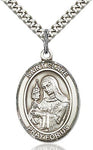 Sterling Silver St. Clare of Assisi Oval Patron Medal Pendandt Necklace by Bliss