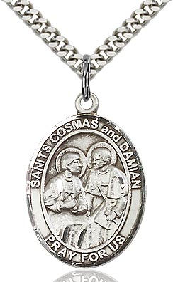 Sterling Silver Saints Cosmas & Damian Oval Medal Pendant Necklace by Bliss