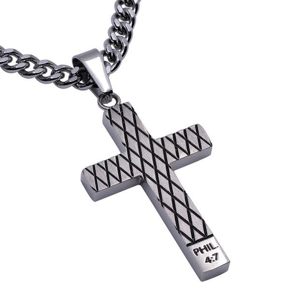 Guarded in Christ Stainless Steel Cross Necklace for MEN Phil 4:7
