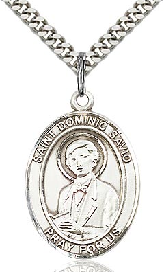 Sterling Silver St. Dominic Savio Patron Oval Medal Pendant Necklace by Bliss