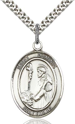 Sterling Silver St. Dominic de Guzman Patron Oval Medal Pendant Necklace by Bliss