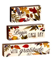 Fall Themed 3Pc Wood Block Sign - Faith Family Friends OR Begin with Gratitude