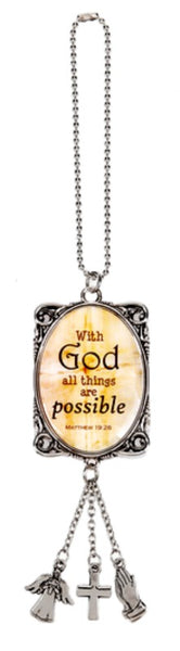 With God All Things Are Possible Auto Mirror Charm Matthew 19:26 by Ganz
