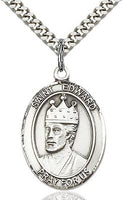 Sterling Silver St. Edward the Confessor Patron Oval Medal Pendant Necklace by Bliss
