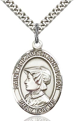 Sterling Silver St. Elizabeth Ann Seton Oval Patron Medal Pendant Necklace by Bliss