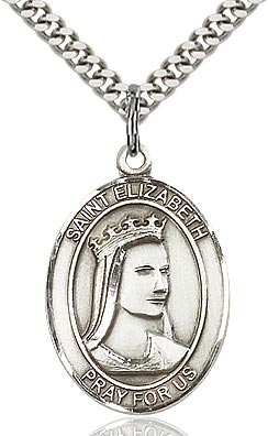 Sterling Silver St. Elizabeth of Hungary Oval Patron Medal Pendandt Necklace by Bliss