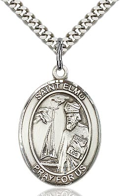 Sterling Silver St. Elmo Patron Oval Medal Pendant Necklace by Bliss