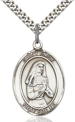 Sterling Silver St. Emily de Vialar Oval Patron Medal Pendandt Necklace by Bliss