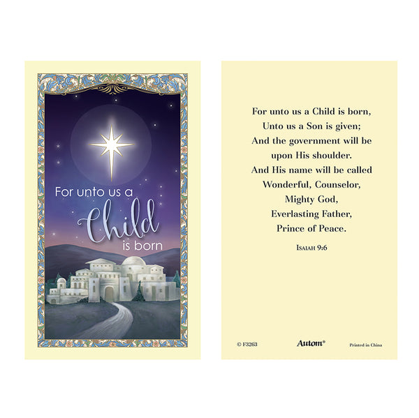 Unto Us a Child is Born Holy Card Pack of 25 Autom F3263
