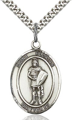 Sterling Silver St. Florian Patron Oval Medal Pendant Necklace by Bliss