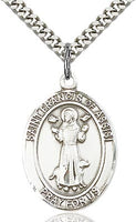 Sterling Silver St. Francis of Assisi Patron Oval Medal Pendant Necklace by Bliss