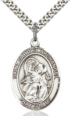 Sterling Silver St. Gabriel the Archangel Patron Oval Medal Pendant Necklace by Bliss