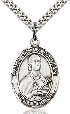 Sterling Silver St. Gemma Galgani Oval Patron Medal Pendant Necklace by Bliss