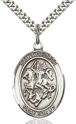 Sterling Silver St. George Patron Oval Medal Pendant Necklace by Bliss