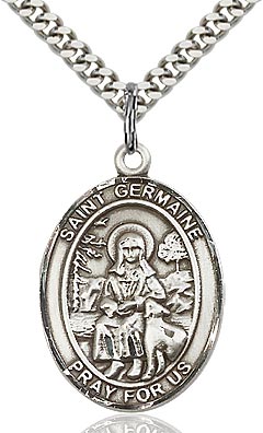 Sterling Silver St. Germaine Cousin Oval Patron Medal Pendant Necklace by Bliss