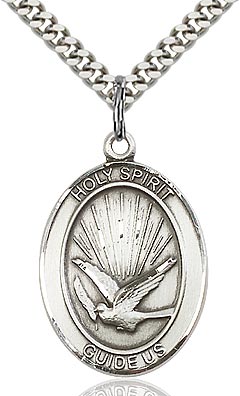 Sterling Silver Holy Spirit Oval Medal Pendant Necklace by Bliss