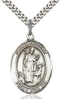 Sterling Silver St. Hubert of Liege Patron Oval Medal Pendant Necklace by Bliss Hunters