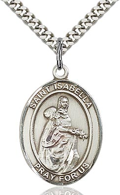 Sterling Silver St. Isabella Oval Patron Medal Pendant Necklace by Bliss