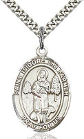 Sterling Silver St. Isidore the Farmer Patron Oval Medal Pendant Necklace by Bliss