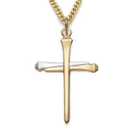 Two Tone Nail Cross Gold over Sterling Pendant on 24" Chain McVan