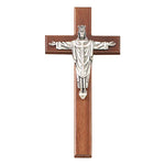 Walnut Risen Christ the King 12" Wall Cross with Pewter Corpus by Jeweled Cross