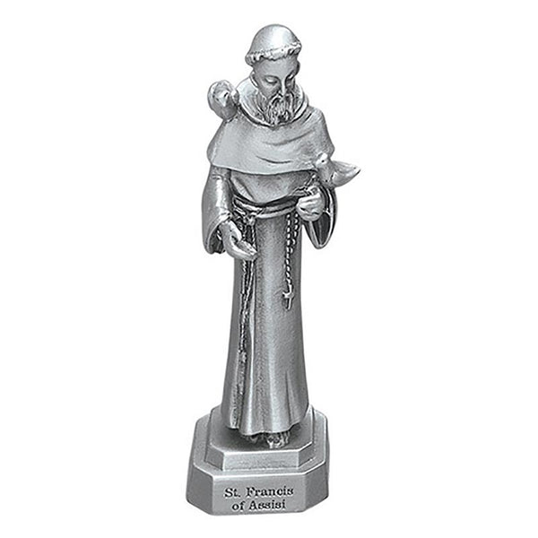 St. Francis of Assisi 3.5" Pewter Statue Figure - Patron of Animals Jeweled Cross