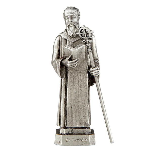 St. Benedict 3.5" Pewter Statue Figure by Jeweled Cross JC-3039-E
