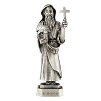 St. Brendan of Ireland 3.5" Pewter Statue Figure by Jeweled Cross