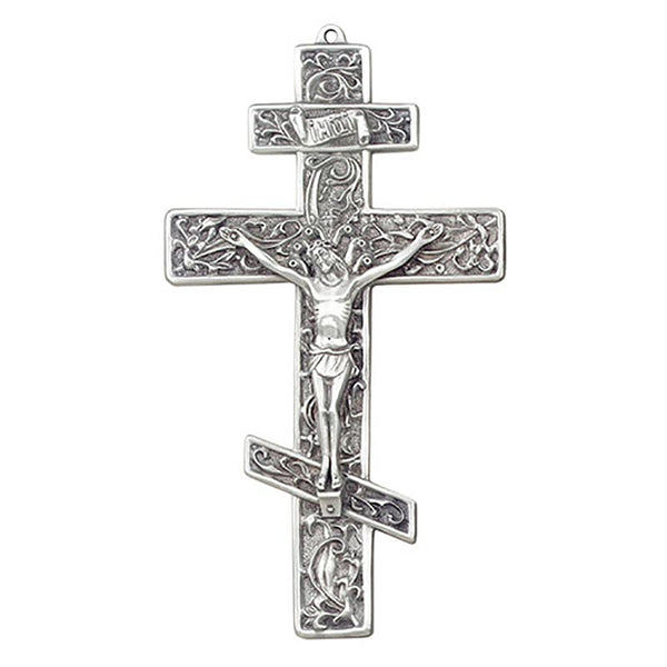 Pewter Greek Orthodox Crucifix 8.5" Wall Cross by Jeweled Cross