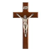 Shroud of Turin 12" Walnut & Pewter Wall Crucifix by Jeweled Cross