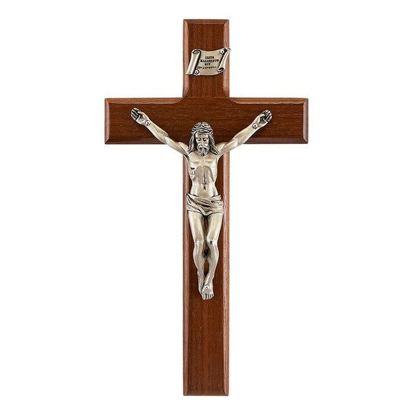 Shroud of Turin 12" Walnut & Pewter Wall Crucifix by Jeweled Cross