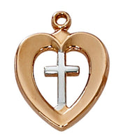 Rose Gold on Sterling Silver Heart & Cross Pendant on 18" Chain by McVan MADE IN USA!