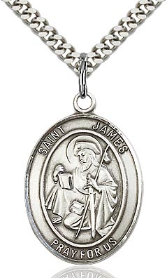 Sterling Silver St. James the Greater Patron Oval Medal Pendant Necklace by Bliss