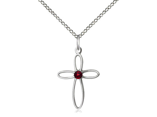 Birthstone Sterling Silver Loop Cross Pendant Necklace By Bliss January 1707SS-STN1-18SS