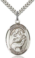 Sterling Silver St. Jason Patron Oval Medal Pendant Necklace by Bliss