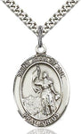 Sterling Silver St. Joan of Arc Oval Patron Medal Pendant Necklace by Bliss