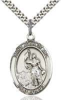 Sterling Silver St. Joan of Arc Oval Patron Medal Pendant Necklace by Bliss